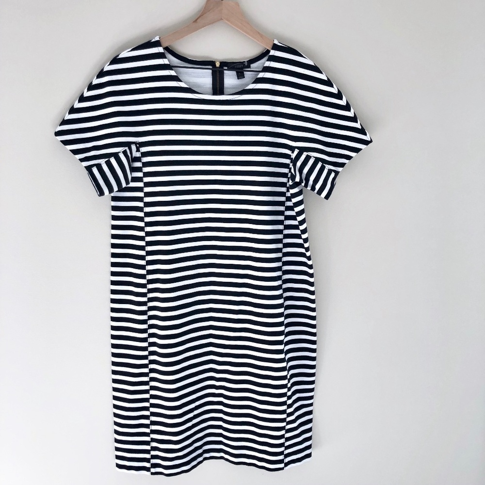 J. Crew Black and White Striped Short Sleeve Dress